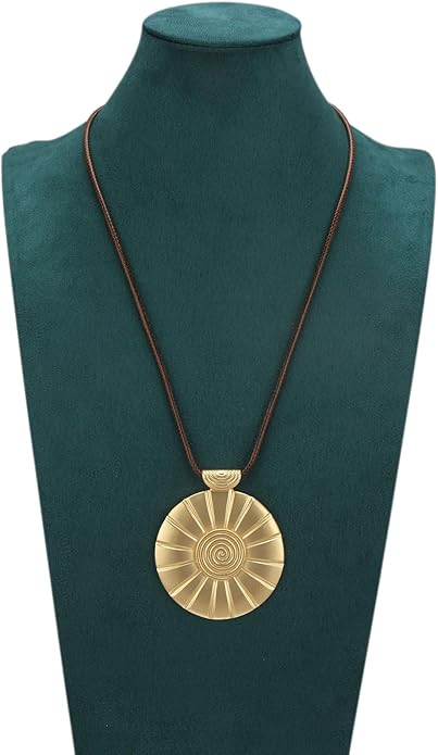 Boho Leather Necklace Women Bohemian Brown Circle Pendant Necklace Choker Long Necklaces for Women Boho Ring Large Pendant