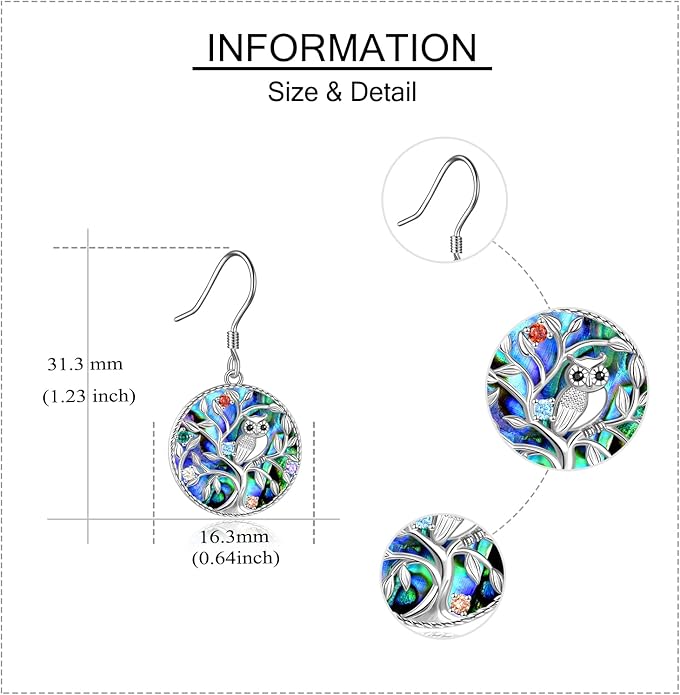 Tree of Life Earrings Sterling Silver Celtic Tree of Life Abalone Shell Dangle Drop Earrings for Women Jewelry