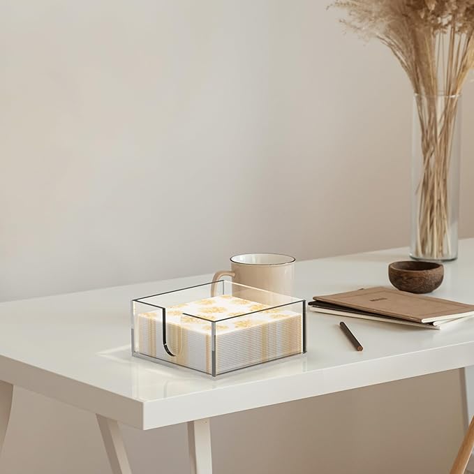 Rubtlamp 1Pcs Acrylic Cocktail Napkin Holder - 0.2Inch Thickness Bathroom Napkins Holder - Square Tissue Dispenser - Luncheon Napkins Holder for Table and Kitchen (Clear, 5.5”X5.5”X2.5”)