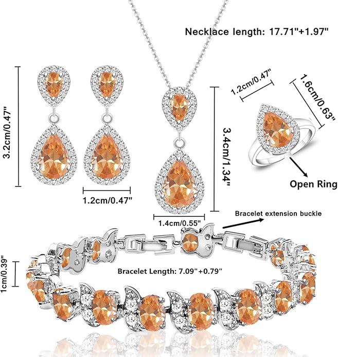LMXXVJ Teardrop Jewelry Set for Women，Necklace Earrings Adjustable Ring Bracelet Set Fashion Formal Platinum/Gold/Rose Gold Jewelry Gift Girl/Mom/Wife/Grandmother/Best Friend/Aunt