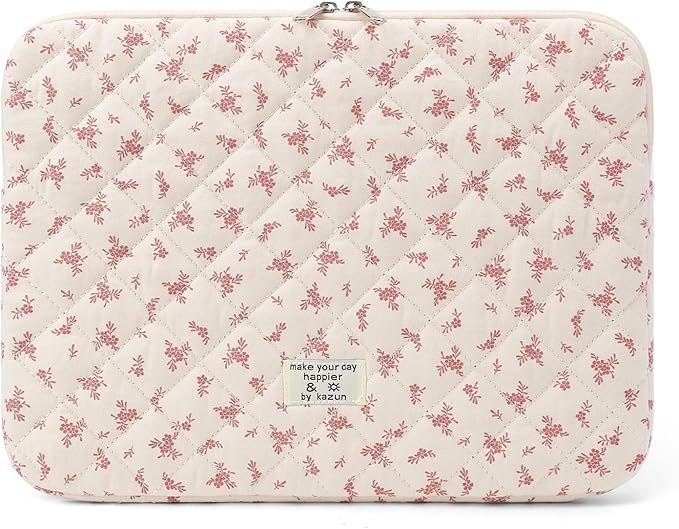Puffy Laptop Sleeve 13-15.6 Inch Cute Quilted Laptop Protective Case Padded Floral Computer Sleeve for MacBook (A-Pink, 11 Inch)
