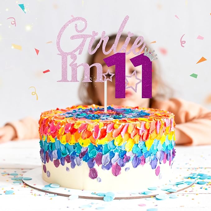 Girlie I'm 11 Cake Topper, 11th Birthday Decorations for Girl, Glitter Funny 11th Birthday Cake Topper, Girlie 11 Year Old Birthday Party Decoration Supplies