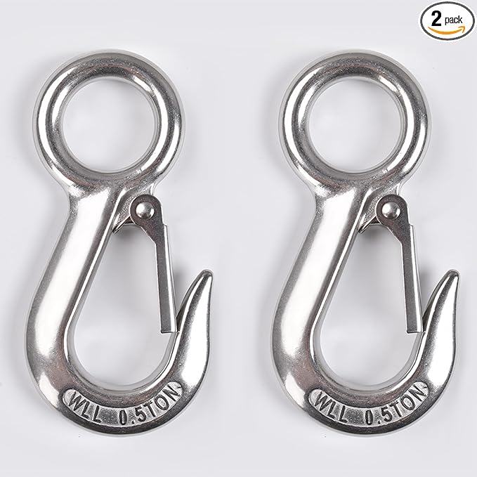 Alele 2Pack 0.5T Crane Scale Grab Hooks,Slip Hooks,Stainless Steel Lifting Hook Rigging Accessory
