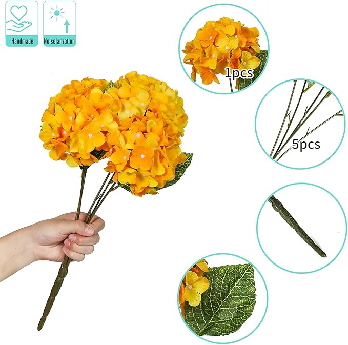 Kimura's Cabin 2 Bouquets Yellow Fake Flowers Vintage Artificial Silk Hydrangea Flowers 10Heads Faux Hydrangeas for Easter Home Table Centerpieces Wedding Party Autumn Decoration (Yellow)
