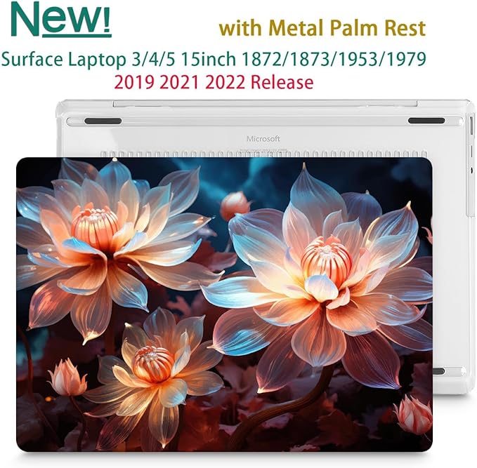 Tuiklol Case for 15 Inch Microsoft Surface Laptop 5/4/3 2022-2020, Model 1979/1953/1872/1873 Hard Shell Cover, Keyboard Cover+Screen Protector+Dust Plugs,Luminescent Flowers
