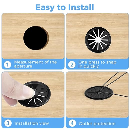 25 Pcs Cable Grommet, Snap Bushing 1" (25 mm) Mounting Diameter, Flexible Petal-Shaped Buckle Round Nylon Desk Grommet for Wires Through Countertop Cord Organizer and Protection, Black