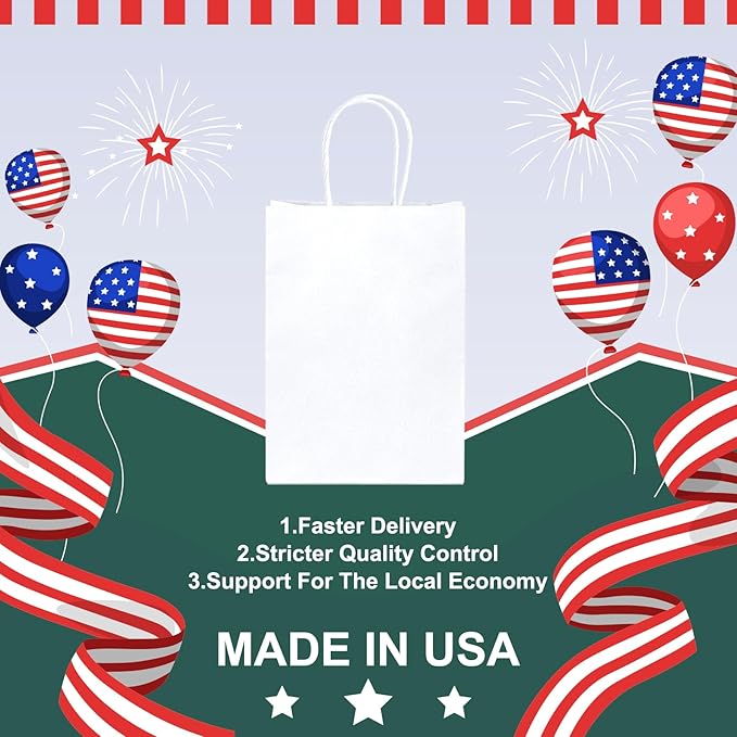 METRONIC Gift Bags 5.25x3.75x8 400Pcs, White Paper Bags with Handles, Kraft Paper Bag for Small Business, Paper Bag for Birthday Party Favors, Shopping