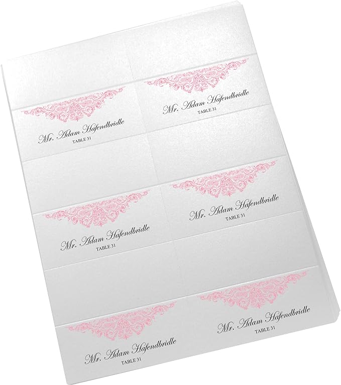 Paisley Printable Place Cards, Pink (Choose Color), Set of 60 (10 Sheets), Laser & Inkjet Printers - Wedding, Party, Dinner, and Special Events - Made in the USA