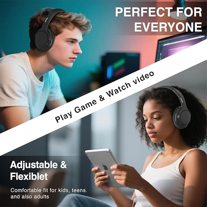 MIDOLA Bluetooth Headphones Over Ear 68H Playtime 6 EQ Wireless Headset with Microphone HiFi Stereo Foldable Lightweight Deep Bass for Travel Home Office Cellphone Black
