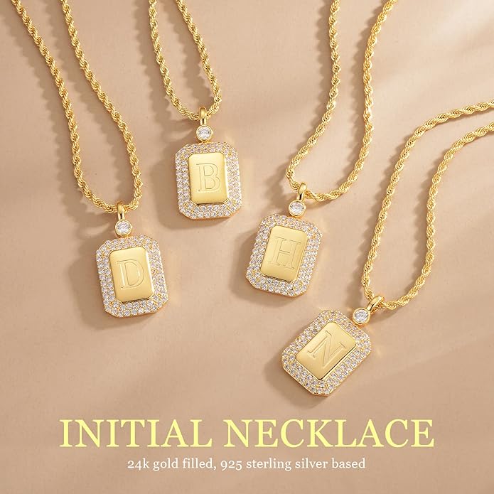 Gold Initial Necklaces for Women, Letter Necklace for Her Birthday Yellow Gold Initial Pendant Necklace with Rope Chain, Women Jewelry Gifts for Her Wife Girlfriend