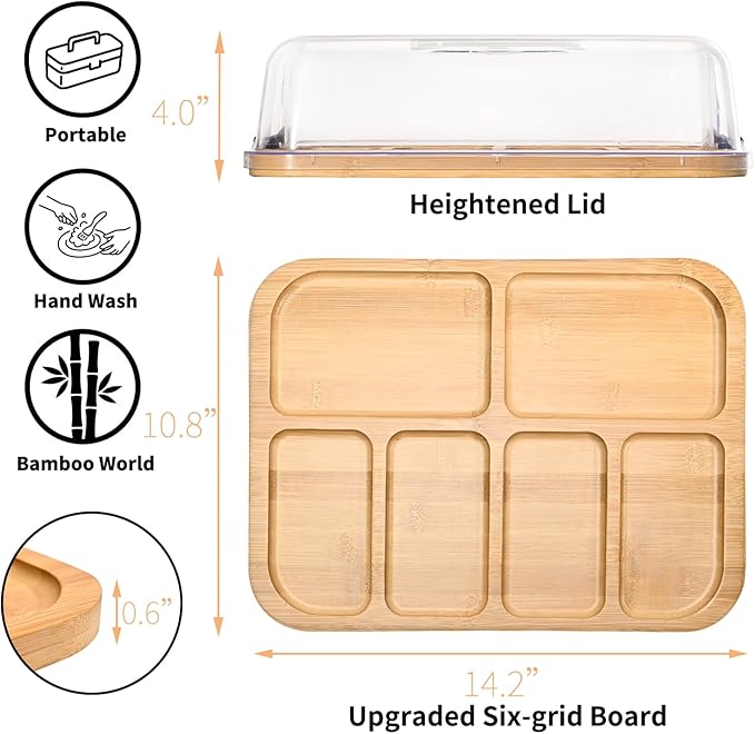 2-Pack Charcuterie Board with Lid - Reversible+ 4-Piece Stainless Steel Cheese Knives, Covered Snack Serving Tray-Large Food Platter，Travel Portable Cheese Board for Picnics & Entertaining