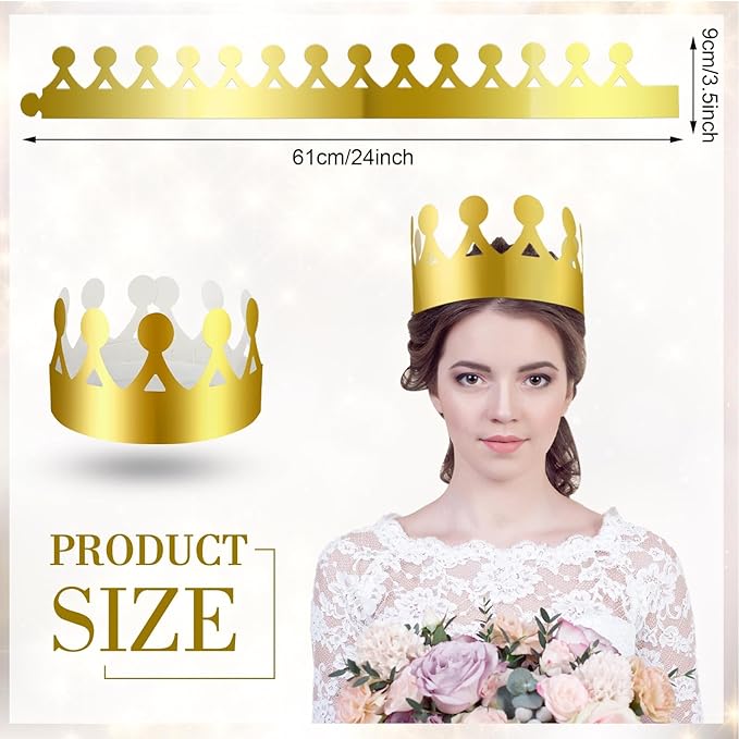 Crtiin 30 Pcs Gold Paper Crown for Adults Princess Hats Crafts Birthday Party Bulk Crowns for School Classroom(Cute Style)