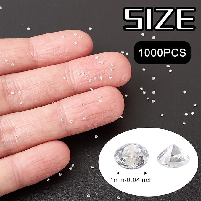 Fashewelry 1000Pcs Crystal Clear Cubic Zirconia Faceted Rhinestone Cabochons 1mm Mini Pointed Back Diamante Gems Beads No Hole for Nail Art Craft Replacing Jewelry