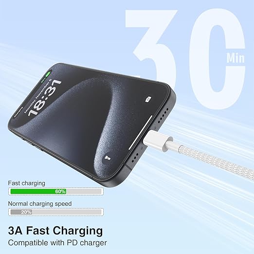 3-Pack Grey 6.6FT 60W USB C to USB C Cable, Type C to Type C Cable,Fast Charging Cable for iPhone 16 15 Pro Plus Pro Max，for Galaxy S24 S23, for iPad Pro/Air, for MacBook Pro/Air and More
