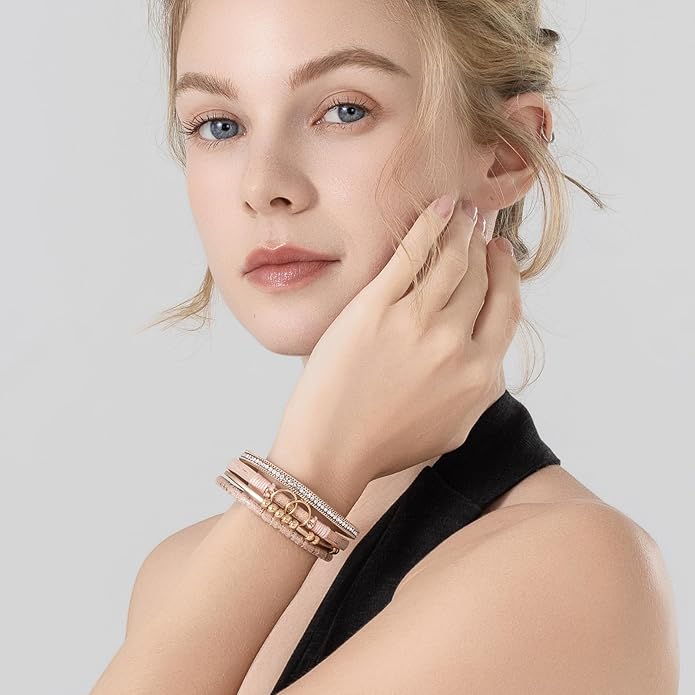 FANCY SHINY Boho Leather Wrap Bracelet Stackable Infinity Chunky Cuff Bracelets Western Hippie Outfits Jewelry Valentine Gifts for Women