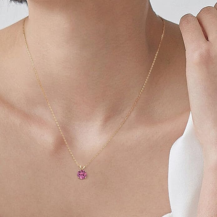 SMILEST Birthstone Necklace for Women Mom Wife, 1ct Sparkle Round Cut Birthstone Pendant 925 Sterling Silver Necklace Gifts for Women Mom Wife Friend