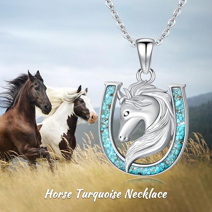 Western Cowboy Necklace 925 Sterling Silver Horseshoe Pendant Western Jewelry Cowgirl Gifts for Women Girlfriend Cowboy Cowgirl