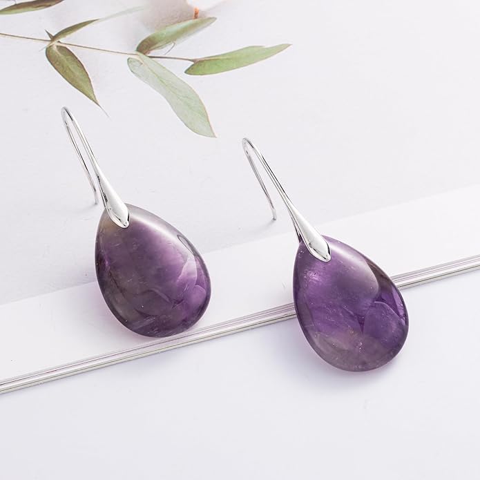 SELOVO Agate Teardrop Stone Grey Drop Earrings Fishhook Dangle Earrings for Women