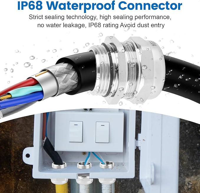 2 Pcs 1/2" NPT Stainless Steel Waterproof Cable Gland, IP68 Waterproof Adjustable Cable Glands, Strain Relief Cord Grip Connectors with Gaskets and Locknut for 6-12mm Cable Diameter