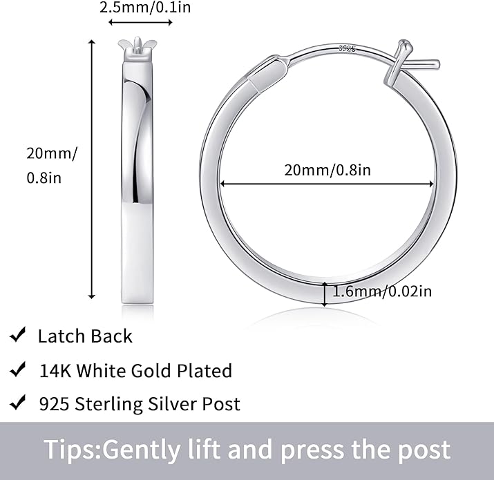 Gacimy Flatted Hoop Earrings for Women 14K Gold Plated with 925 Sterling Silver Post