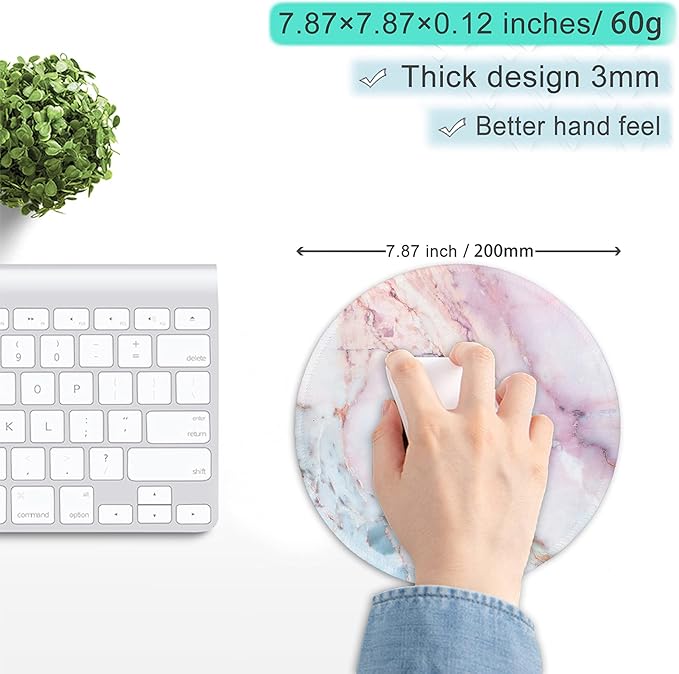 ITNRSIIET Marble Round Mouse Pad Pink Marble Customized Premium-Textured Washable Desktop Protection Mouse Mat with Non-Slip Rubber Base 7.87×7.87×0.12 inches, Pink Marble