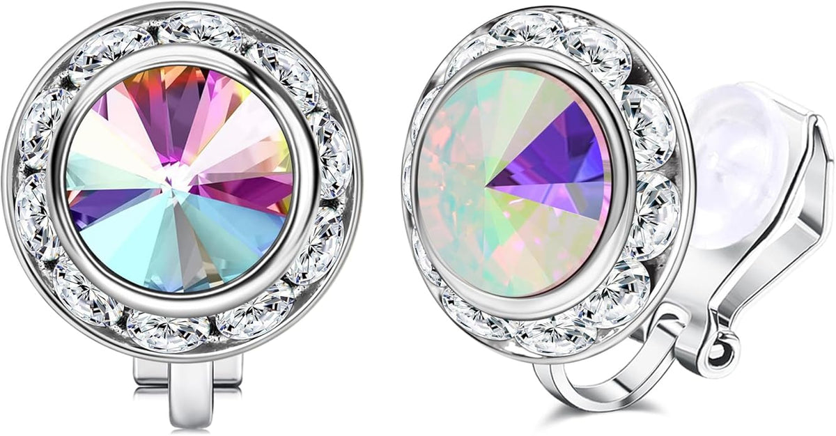 Clip on Dance Earrings for Women Crystal Halo Rhinestone Earrings for Competitions Performance Stage Wedding Party