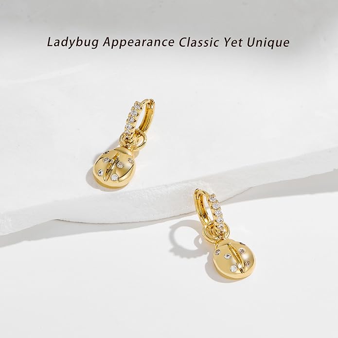 YOIHUR Cute Gold Hoop Earrings for Valentine's Day, 14K Gold Plated Hypoallergenic Jewellery CZ Huggie Drop Earrings, Bear Butterfly Ladybug Joker Heart Pendants Earring Jewelry Gifts for Women