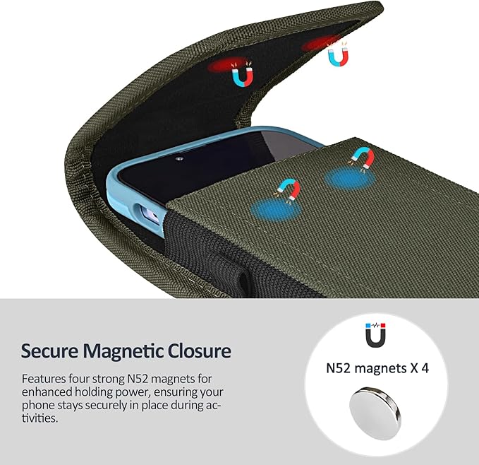 Phone Holster for Belt with Metal Clip and Magnetic Closure Compatible with Galaxy S25/S24/S23/S22/S21/S20 Ultra A16 A26 A35 A36 A55 A56 for Everyday Protection, XL-Green