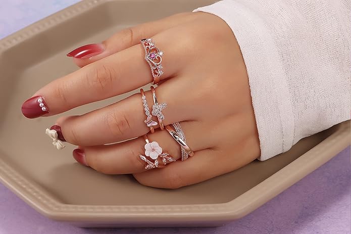 TAMHOO 9/12/15/16 Pcs Open Rings Set for Women with Sparkling Cubic Zirconia- Finger Rings Pack Stackable Rings for Teens,White Gold/Rose Gold/Gold Tone Rings for Girls