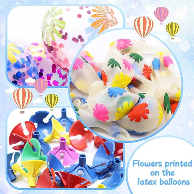 50 Pieces Flower Print Confetti Balloons 12 Inch Colorful Clear Floral Latex Balloon with Balloon Holder Sticks Spring Summer Tropical Picnic Wedding Birthday Graduation Bridal Shower Party Supplies