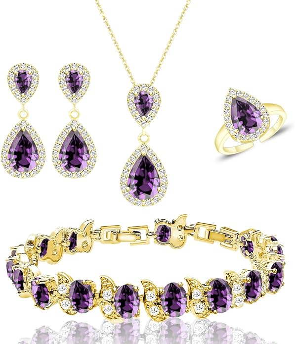 LMXXVJ Teardrop Jewelry Set for Women，Necklace Earrings Adjustable Ring Bracelet Set Fashion Formal Platinum/Gold/Rose Gold Jewelry Gift Girl/Mom/Wife/Grandmother/Best Friend/Aunt