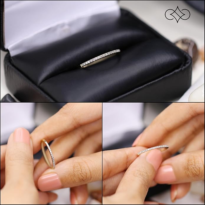 Dazzlingrock Collection Valentine's Day Gift 0.08 Ctw Womens Diamond Wedding Band, Real Natural Round White Diamond Minimalist Thin Stackable Ring for Her in 10K Solid Gold