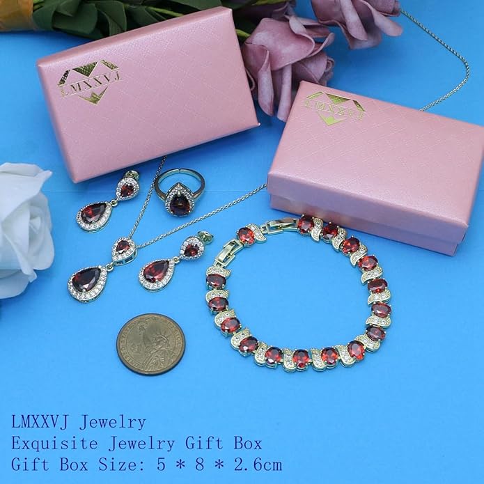 LMXXVJ Teardrop Jewelry Set for Women，Necklace Earrings Adjustable Ring Bracelet Set Fashion Formal Platinum/Gold/Rose Gold Jewelry Gift Girl/Mom/Wife/Grandmother/Best Friend/Aunt