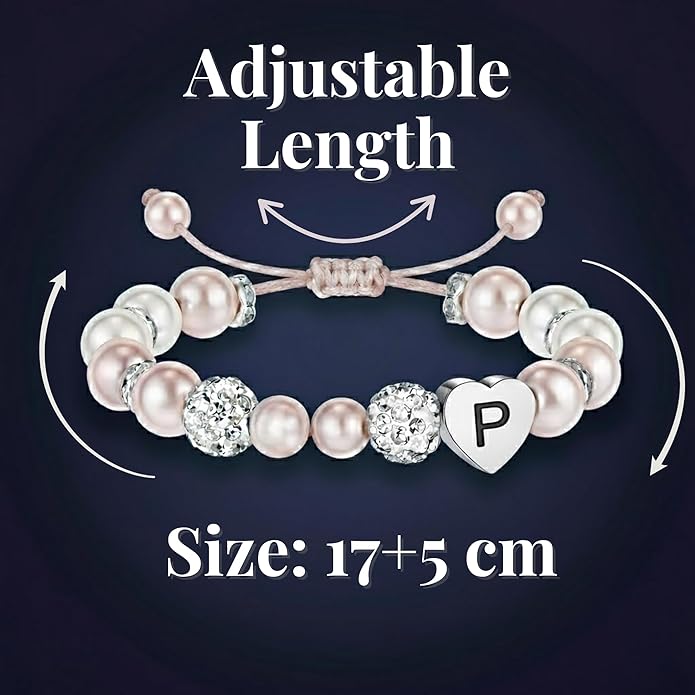 Solza Heart Bead Initial Bracelet – Personalized Stainless Steel Beaded Bracelet with Letter Charm, Adjustable Heart Bracelet, Fashion Jewelry Gift, Stackable Personalized Jewelry Accessory