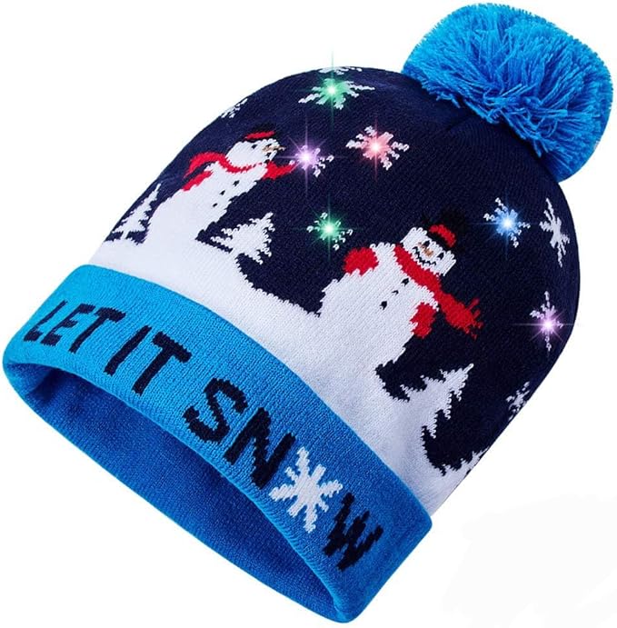 RAISEVERN Unisex Ugly LED Christmas Hat Novelty Colorful Light-up Stylish Knitted Sweater Xmas Party Beanie Cap(6 Lights)