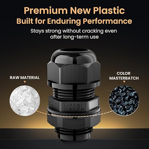 QILIPSU 50pcs M20SL Long Thread Cable Gland Waterproof IP68 Nylon Strain Relief Cord Grip Cable Pass Through Wire Connector