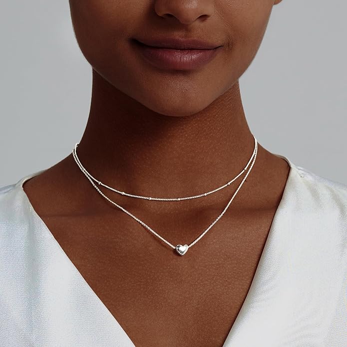 OGD Heart Necklace for Women, 14K Gold Plated Layered Tiny Puffy Heart Pendant Necklace Cute Chunky Heart Choker Necklace Simple Gold Necklace Jewelry for Women Trendy Gift