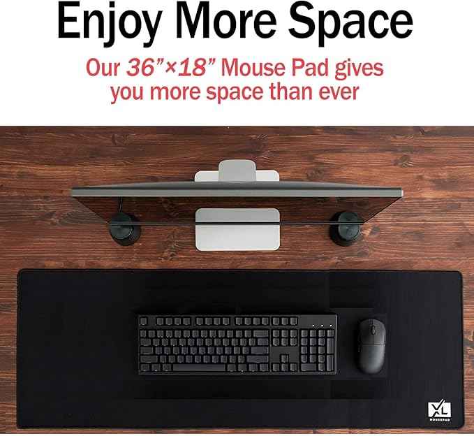 2XL Huge Extra Large Gaming Mousepad for Full Desk - Super Thick Nonslip Rubber Base and Waterproof Desktop Keyboard Extended Mouse Mat (Black, 2XL (36''x18''))