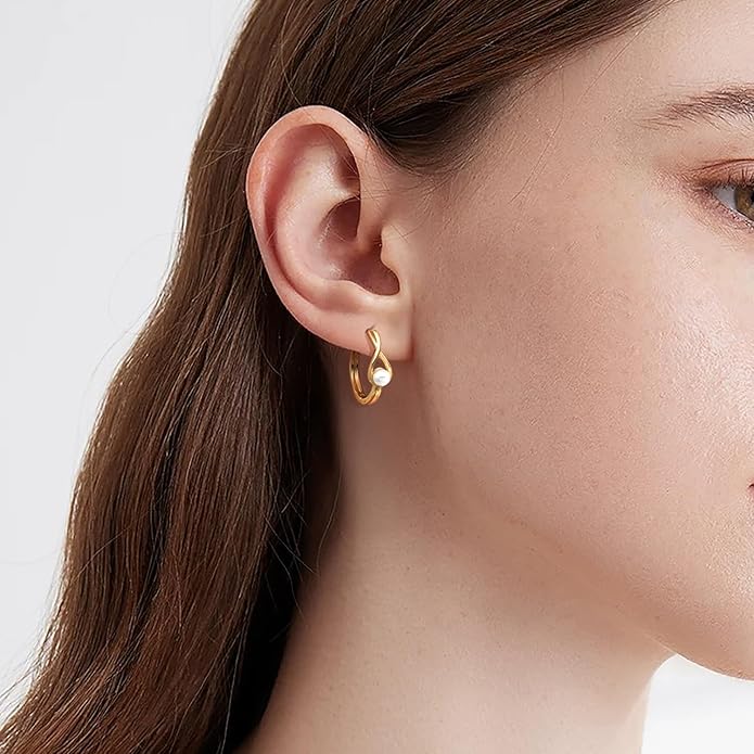 Gold Hoop Earrings for Women 14K Gold Earrings for Women Pearl Hoops Earring for Womens Hoop Gentle Romantic Design Womens Hoops Earring