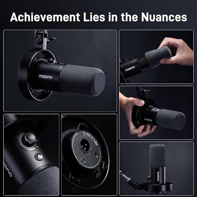 MAONO Dynamic Microphone-XLR USB Podcast Recording Mic: for Vocal Recording, Content Creation, Home Studio, Voiceover, with 192kHz/24bit, Noise Reduction, Mic Gain, Monitoring, Mute (PD300X)