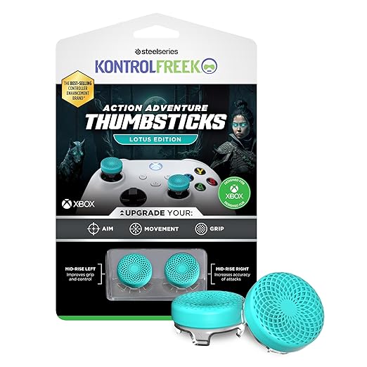 KontrolFreek Lotus for Xbox One and Xbox Series X Controller | Performance Thumbsticks | 2 Mid-Rise Concave | Teal/Clear