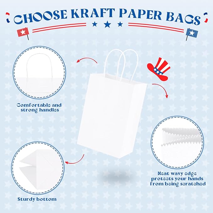 MESHA Gift Paper Bags 500 PACK 5.25x3.75x8'' White Small Shopping Kraft Bags Bulk with Handles Reusable for Business Grocery Birthday Wedding Kids Party Favors(Made in USA)
