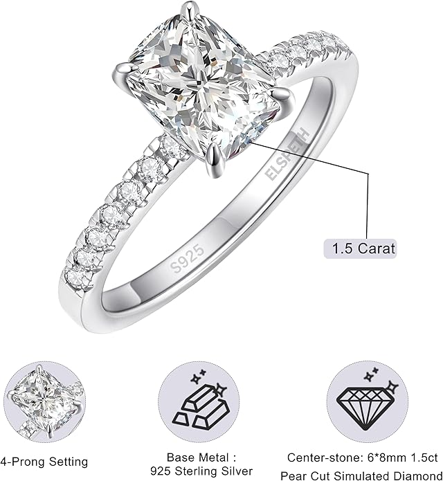 Elspeth 925 Sterling Silver Engagement Ring for Women Oval/Radiant/Pear/Princess/RoundCut Cubic Zirconia Promise Ring Size 4-10