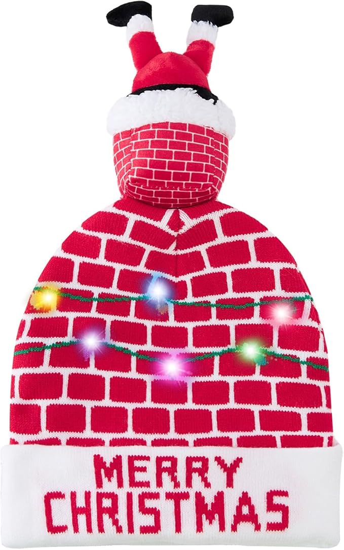RAISEVERN Unisex Ugly LED Christmas Hat Novelty Colorful Light-up Stylish Knitted Sweater Xmas Party Beanie Cap(6 Lights)