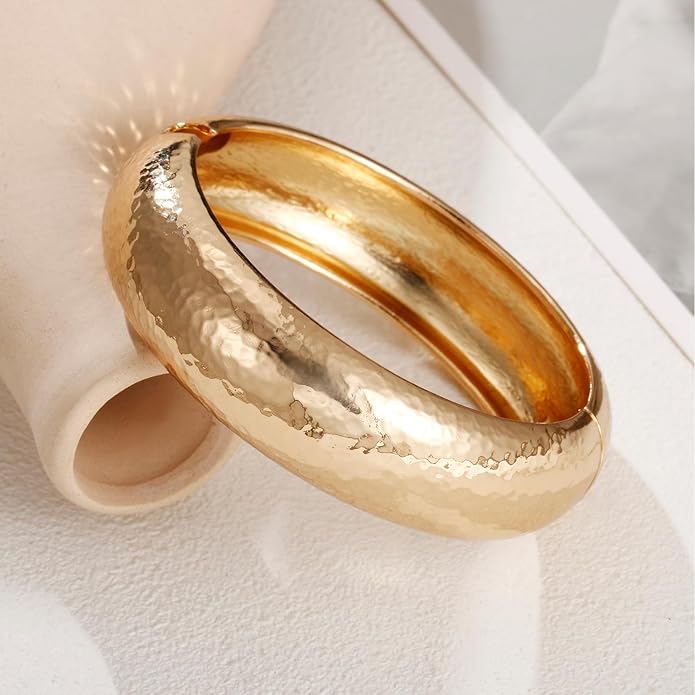 Golden Polished Chunky Twisted Hinged Waterdrop Bangle Bracelet for Women Spiraled Oval Bangle Bracelet