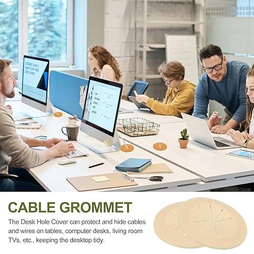PATIKIL Desk Grommet 1-9/16", 8 Pcs Round Cable Grommet Cord Hole Cover with Adhesive Tape Flexible Table Wire Organizer for Office Home Table Countertop, Yellow