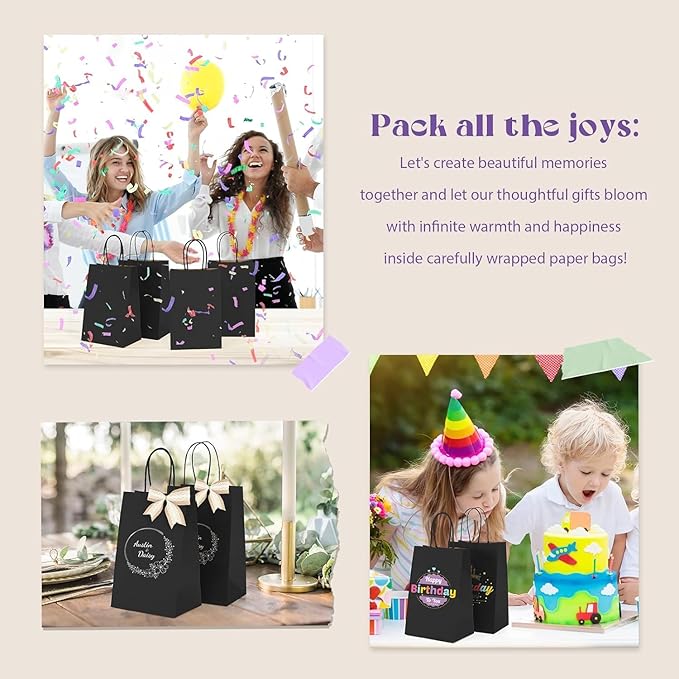 MESHA Gift Paper Bags 20000 PACK 5.25x3.75x8'' Black Small Shopping Kraft Bags Bulk with Handles Reusable for Business,Grocery,Birthday,Wedding,Kids Party,Favors