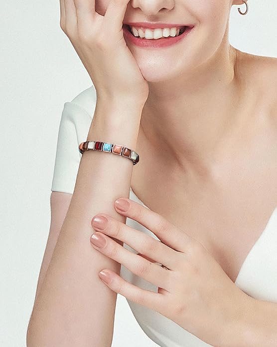 Feraco Pure Copper Bracelets for Women, Ultra Strength Magnetic Bracelet with 3800 Gauss Magnets & Natural Turquoise & Stones, Adjustable, Jewelry Gift