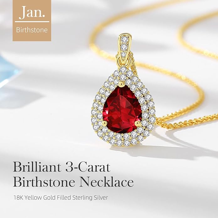 Valentine's Day Gift for Wife/Her-18K Gold Plated Teardrop Birthstone Necklace- with Light-Up Gift Box,Jewelry for Women,Anniversary Birthday Gifts for Women Her Wife Girlfriend Mom,Womens Jewelry