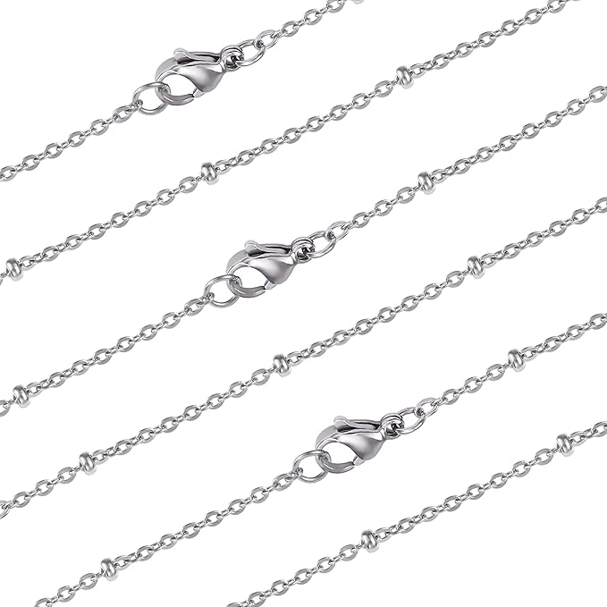 12 PCS Stainless Steel Satellite Chains Beaded Cable Chain Necklace Bulk for Jewelry Making (20 Inch(2mm))